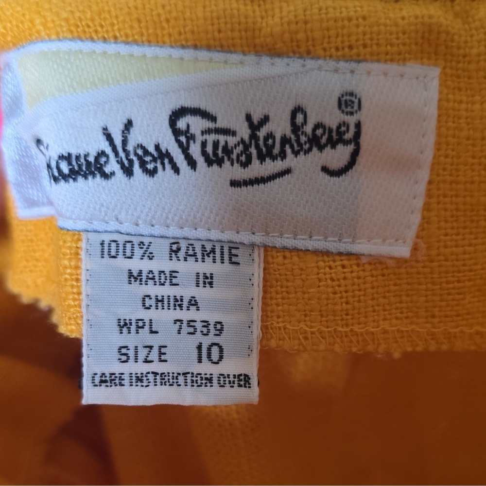 Vintage 80's Iconic Diane von Furstenberg Mustard 100% Ramie Blazer/Skirt Set. - Picture 9 of 16